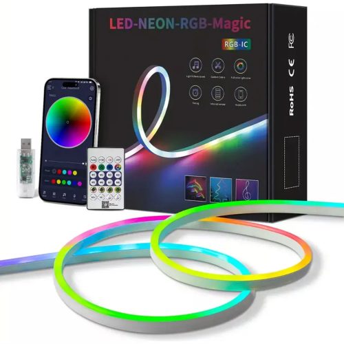 RGB-IC LED fényfüzér neon színekkel, intelligens funkciókkal, alkalmazásvezérléssel és távirányítóval - 5 méter